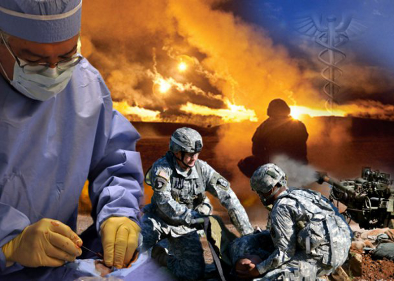 An image of a surgeon and field medics.